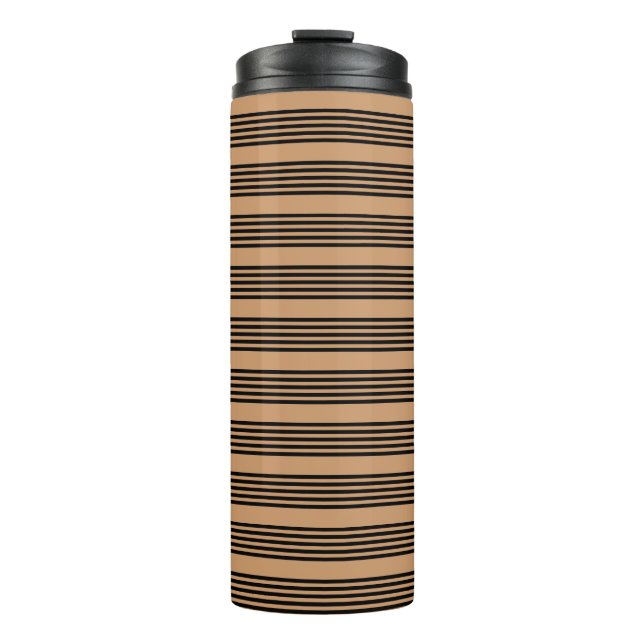 Black and tan five stripe pattern thermal tumbler (Front)