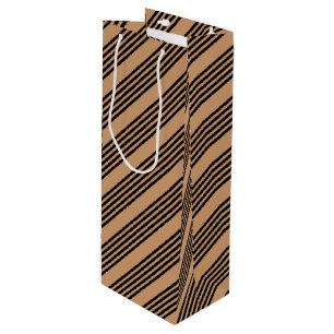 Black and tan five stripe pattern wine gift bag