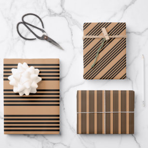 Black and tan five stripe pattern wrapping paper sheet
