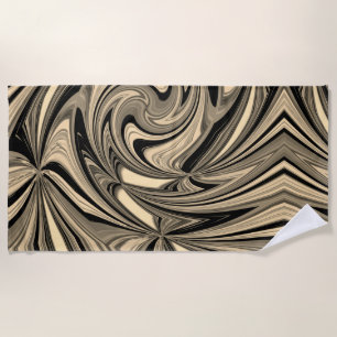 Black and Tan Floe Pattern Beach Towel