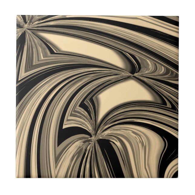 Black and Tan Floe Pattern Ceramic Tile (Front)