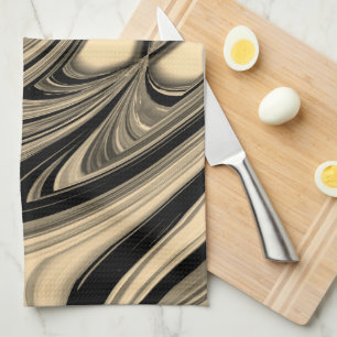 Black and Tan Floe Pattern Tea Towel