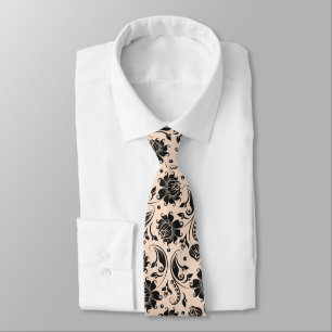 Black and tan floral damask pattern tie