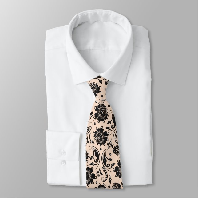 Black and tan floral damask pattern tie (Tied)