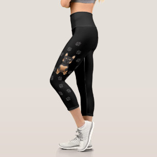 Black And Tan French Bulldog Cartoon Dog & Paws Capri Leggings