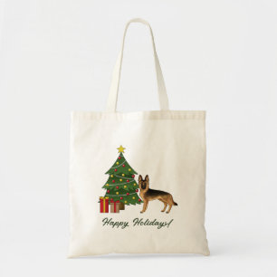 Black And Tan German Shepherd And A Christmas Tree Tote Bag