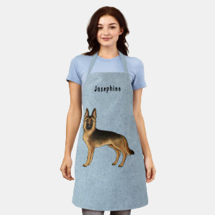 Black And Tan German Shepherd And Custom Text Blue Apron