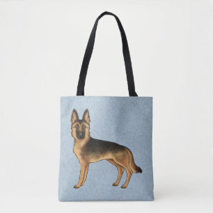 Black And Tan German Shepherd Cartoon Dog Blue Tote Bag