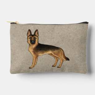 Black And Tan German Shepherd Cartoon Dog Brown Accessory Pouch