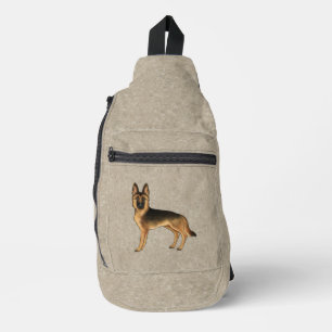 Black And Tan German Shepherd Cartoon Dog Brown Sling Bag