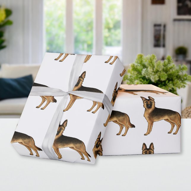 Black And Tan German Shepherd Cartoon Dog Pattern Wrapping Paper (Creator Uploaded)