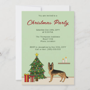 Black And Tan German Shepherd Christmas Party Invitation