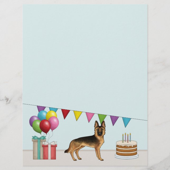Black And Tan German Shepherd Colourful Birthday Custom Letterhead (Front)