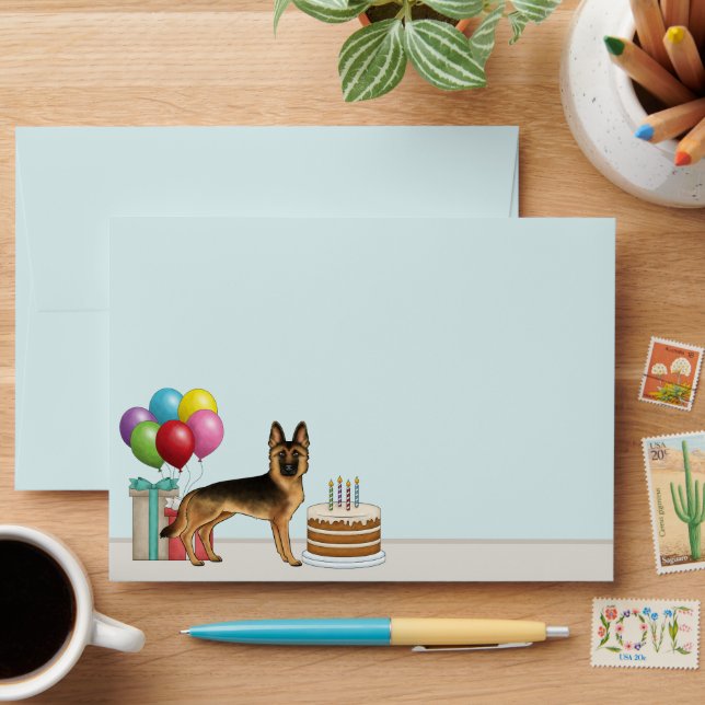 Black And Tan German Shepherd Colourful Birthday Envelope (Desk)