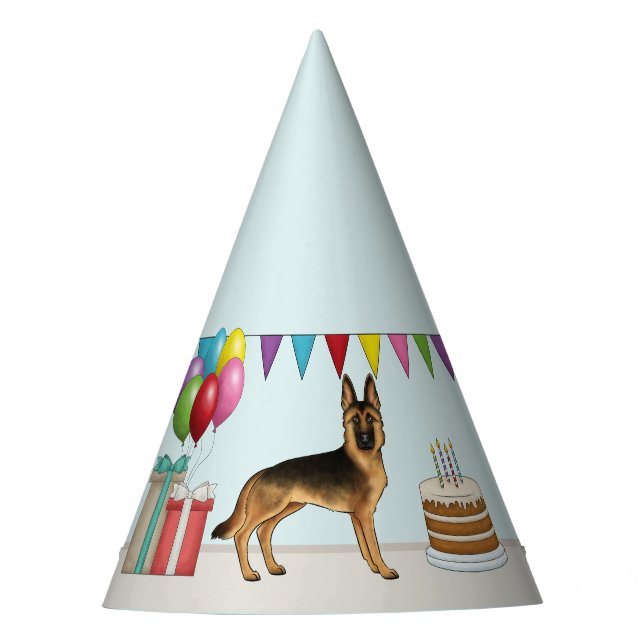 Black And Tan German Shepherd Colourful Birthday Party Hat (Front)