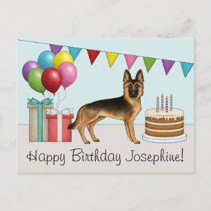 Black And Tan German Shepherd Colourful Birthday Postcard