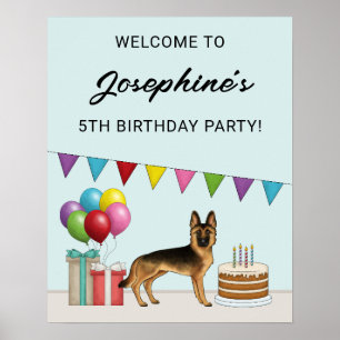 Black And Tan German Shepherd Colourful Birthday Poster