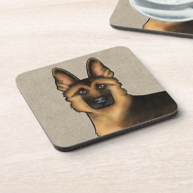 Black And Tan German Shepherd Cute Dog Head Beige Coaster (Left Side)