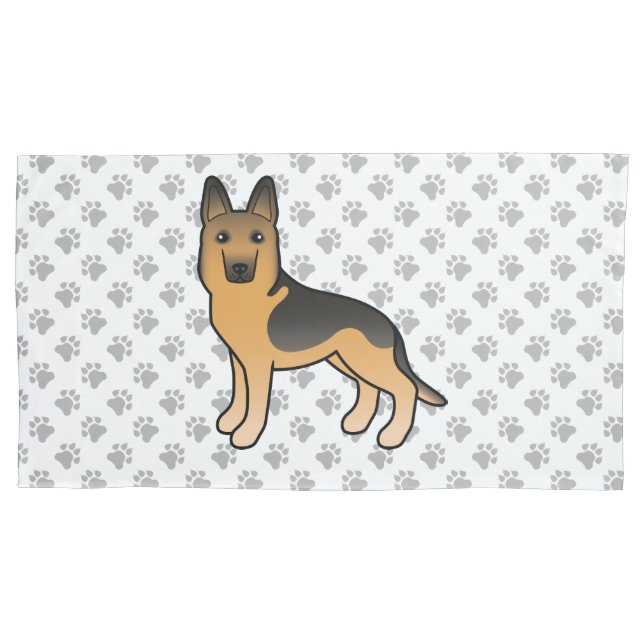 Black And Tan German Shepherd Dog And Grey Paws Pillowcase (Front)