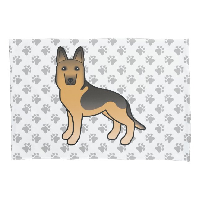 Black And Tan German Shepherd Dog And Grey Paws Pillowcase (Front)