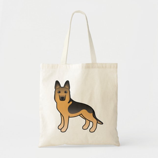 Black And Tan German Shepherd Dog Illustration Tote Bag (Front)