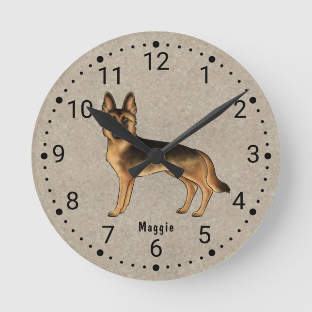 Black And Tan German Shepherd Dog Numbered Clock (Front)