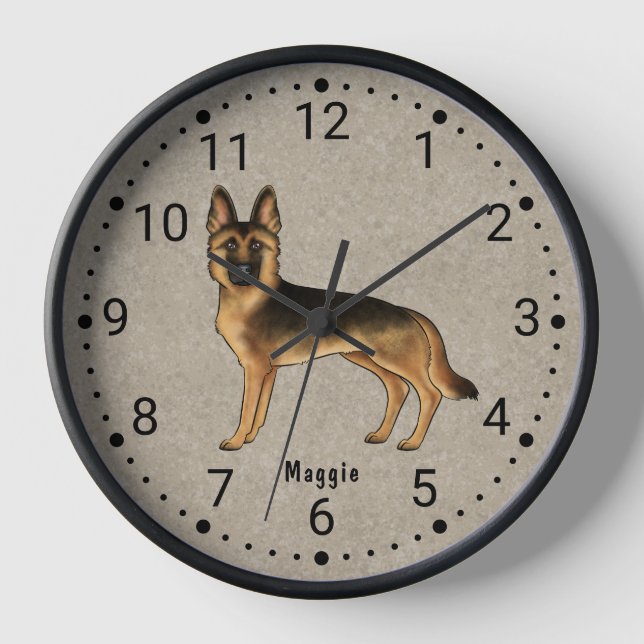 Black And Tan German Shepherd Dog Numbered Clock (Front)