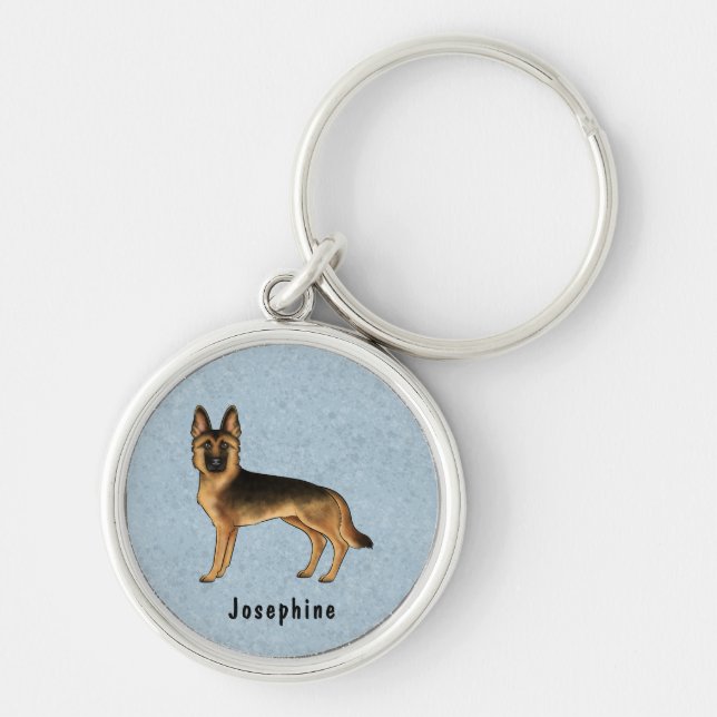 Black And Tan German Shepherd Dog With Custom Name Key Ring (Front)