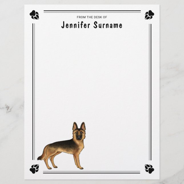 Black And Tan German Shepherd Dog With Custom Text Custom Letterhead (Front)