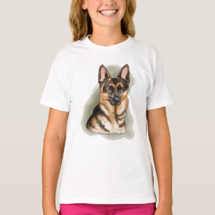 Black And Tan German Shepherd Portrait On Green T-Shirt