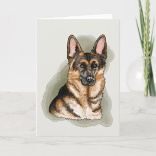 Black And Tan German Shepherd Watercolor On Green Card