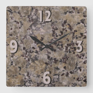 Black and Tan Granite Square Wall Clock