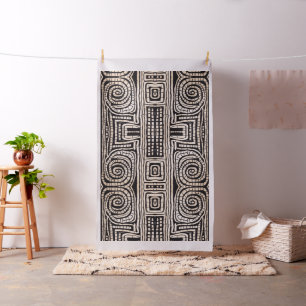Black and Tan Hand Drawn Tribal African Pattern Fabric