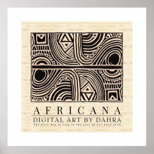 Black and Tan Hand Drawn Tribal African Pattern Poster