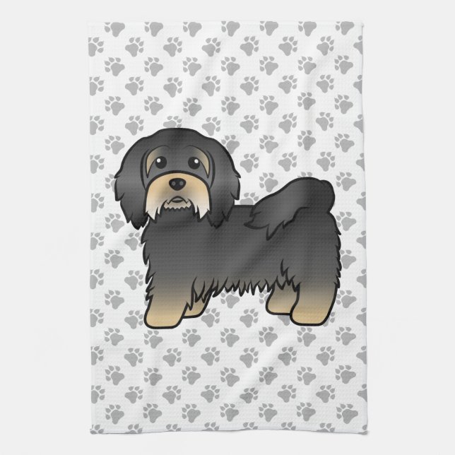 Black And Tan Havanese Cute Cartoon Dog Tea Towel (Vertical)