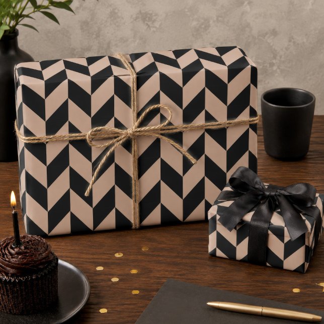 Black and Tan Herringbone Wrapping Paper (Creator Uploaded)