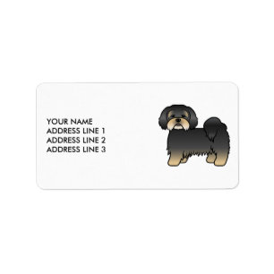 Black And Tan Lhasa Apso Cartoon Dog & Custom Text Label