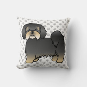 Black And Tan Lhasa Apso Cute Cartoon Dog & Paws Cushion