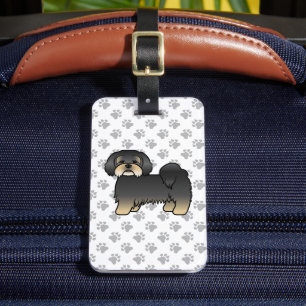 Black And Tan Lhasa Apso Cute Cartoon Dog & Text Luggage Tag