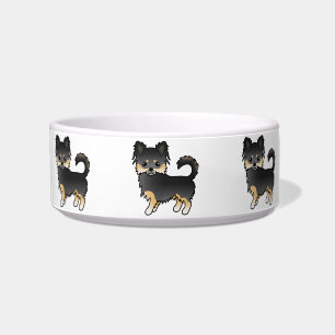 Black And Tan Long Coat Chihuahua Cartoon Dogs Bowl