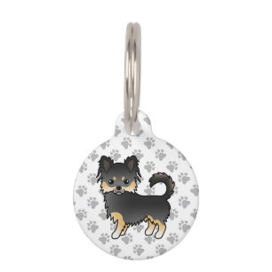 Black And Tan Long Coat Chihuahua Cute Cartoon Dog Pet Tag