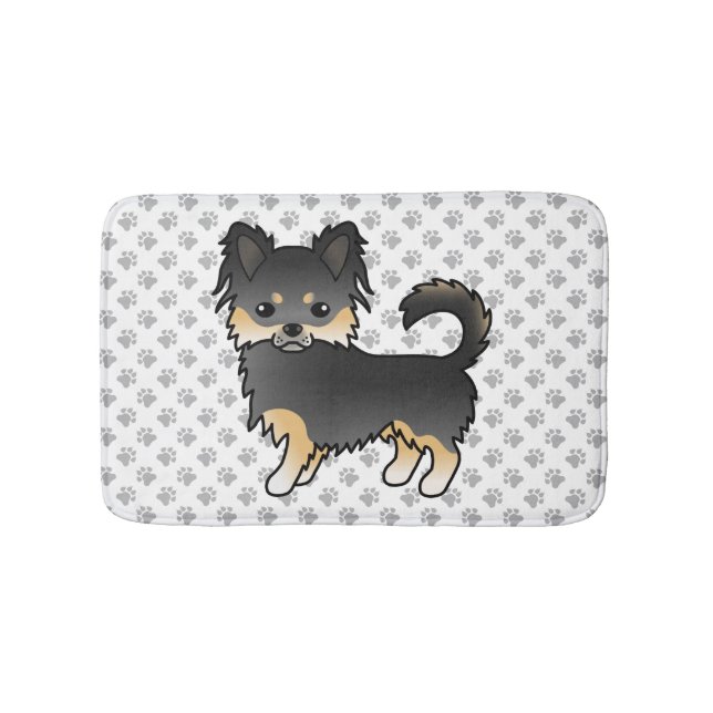 Black And Tan Long Coat Chihuahua Cute Dog & Paws Bath Mat (Front)