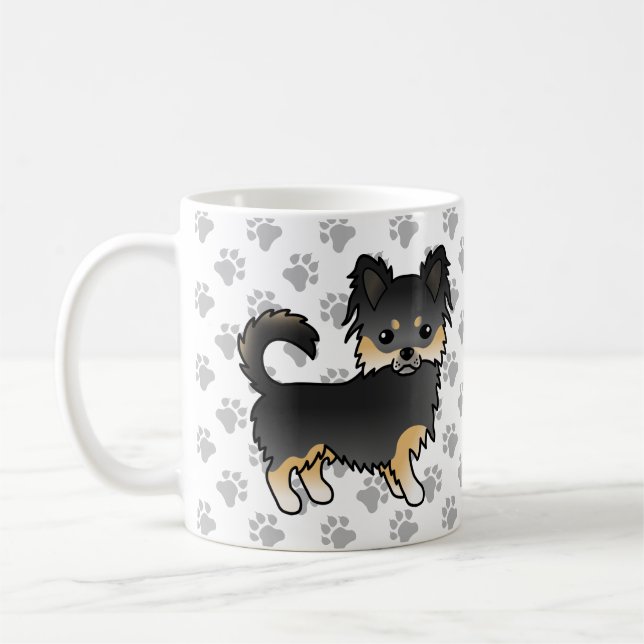 Black And Tan Long Coat Chihuahua Cute Dog & Paws Coffee Mug (Left)