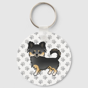 Black And Tan Long Coat Chihuahua Cute Dog & Paws Key Ring