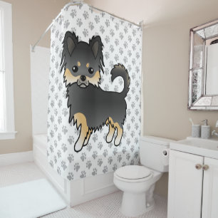 Black And Tan Long Coat Chihuahua Cute Dog & Paws Shower Curtain