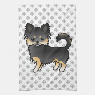 Black And Tan Long Coat Chihuahua Cute Dog & Paws Tea Towel