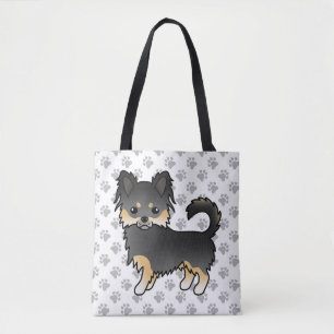 Black And Tan Long Coat Chihuahua Dog & Paws Tote Bag
