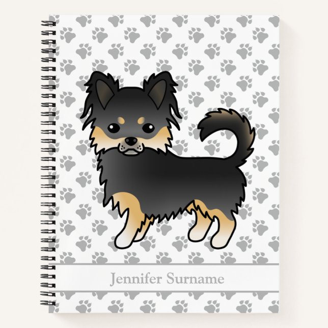 Black And Tan Long Coat Chihuahua Dog & Text Notebook (Front)