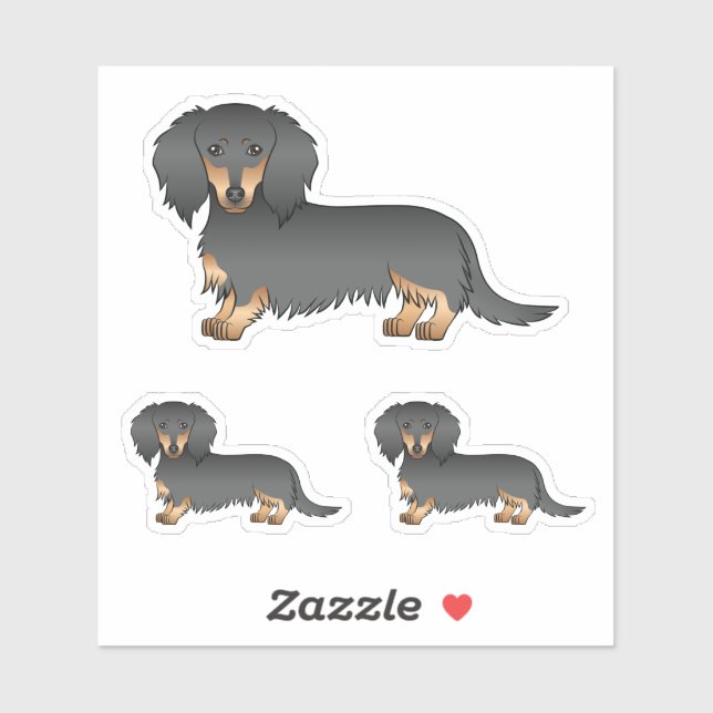 Black And Tan Long Hair Dachshund Cartoon Dog (Sheet)