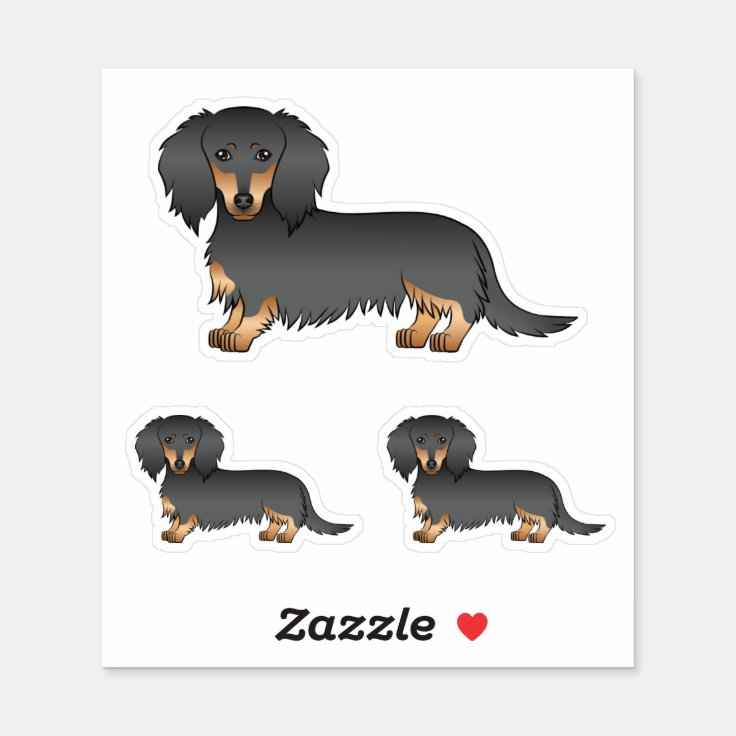 Black And Tan Long Hair Dachshund Cartoon Dog | Zazzle